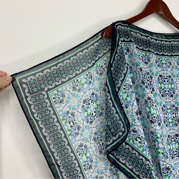 Max Studio Blue Green Geometric Print Slit Side Draped Sleeveless Stretch Blouse - Picture 3 of 16